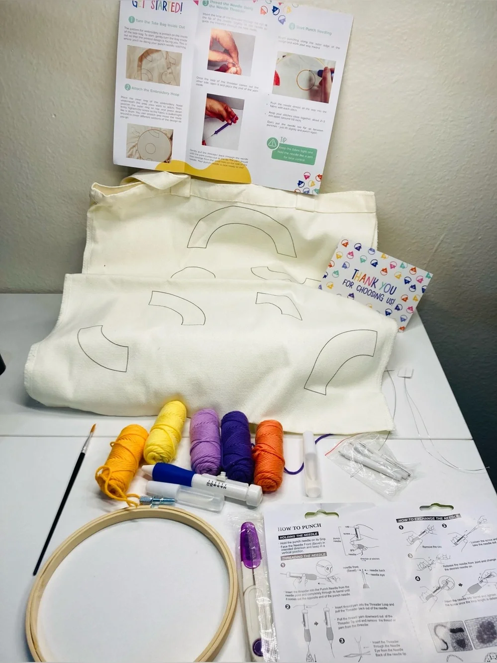 NEW Embroidery Punch Needle Kit - Cream Canvas Tote Bag by Emeline’s Home